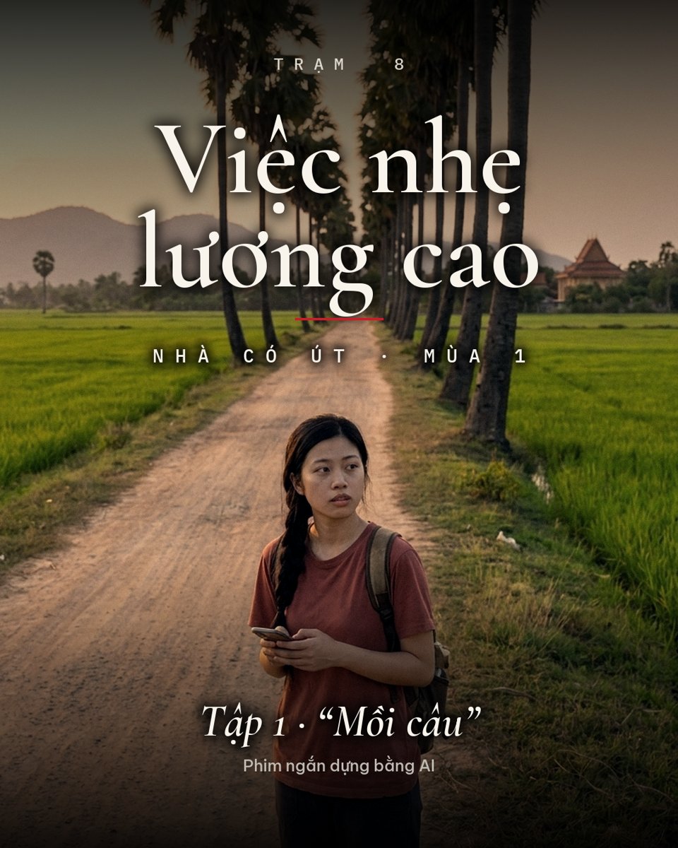 Poster Việc nhẹ lương cao — Út An đứng trên con đường đất giữa cánh đồng